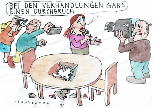 Cartoon: Durchbruch (medium) by Jan Tomaschoff tagged verhandlung,diplomatie,konflikt,verhandlung,diplomatie,konflikt