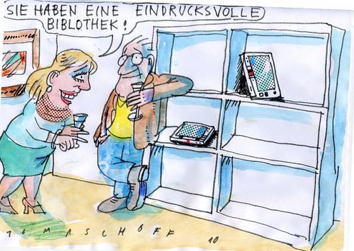 Cartoon: eBooks (medium) by Jan Tomaschoff tagged ebooks,reader,kindle,ipad,ebook,ipad,technik,computer,lesen,bücher,literatur,digitalisierung,digital,bildung,wissen,bibliothek