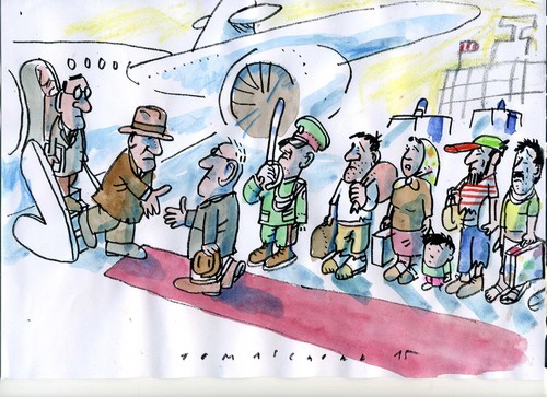 Cartoon: Ehrenflüchtlinge (medium) by Jan Tomaschoff tagged migration,asyl,migration,asyl