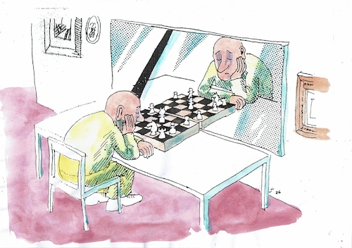 Cartoon: einsam (medium) by Jan Tomaschoff tagged einsamkeit,schach,einsamkeit,schach