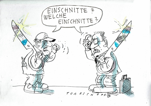 Cartoon: Einschnitte (medium) by Jan Tomaschoff tagged wirtschaft,haushalt,finanzen,sparen,wirtschaft,haushalt,finanzen,sparen