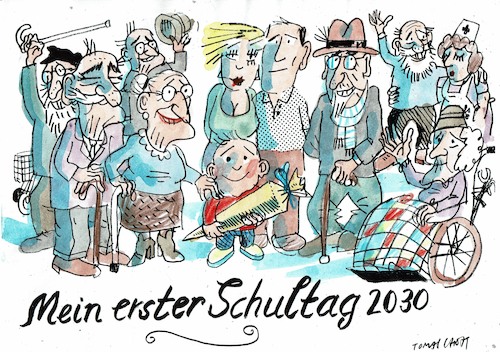 Cartoon: Einschulung (medium) by Jan Tomaschoff tagged demografie,alter,kind,schule,demografie,alter,kind,schule