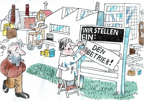 Cartoon: Einstellen (medium) by Jan Tomaschoff tagged wirtschaft,konjunktur,deindustrialisierung,wirtschaft,konjunktur,deindustrialisierung