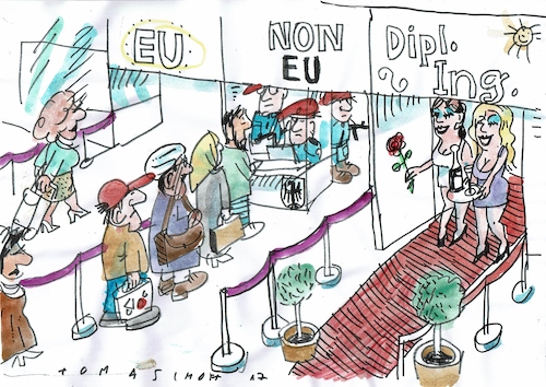 Cartoon: Einwanderung (medium) by Jan Tomaschoff tagged fachkräfte,einwanderung,fachkräfte,einwanderung