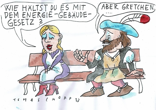 Cartoon: Energie-Gebäude-Gesetz (medium) by Jan Tomaschoff tagged energiesparen,spaltung,gesellschaft,energiesparen,spaltung,gesellschaft