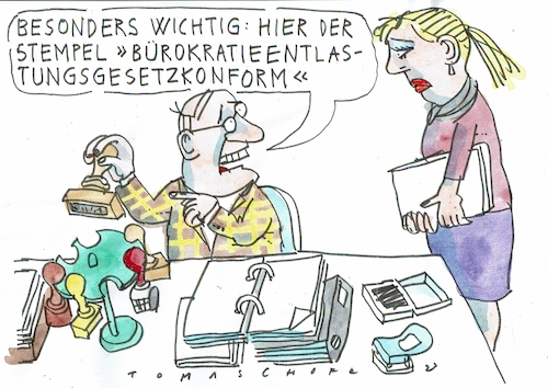 Cartoon: Entbürokratisierung (medium) by Jan Tomaschoff tagged bürokratie,bürokratie