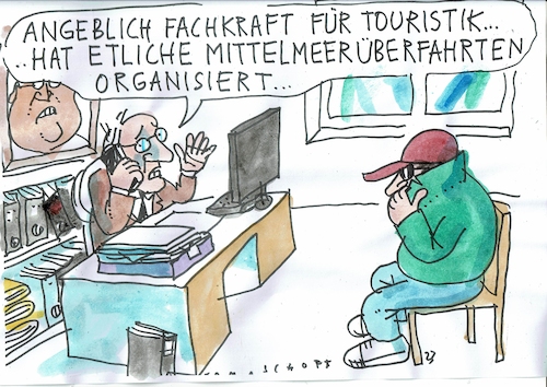 Cartoon: Fachkraft (medium) by Jan Tomaschoff tagged fachkräfte,migration,schleuser,fachkräfte,migration,schleuser