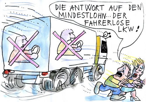 Cartoon: fahrerlos (medium) by Jan Tomaschoff tagged mindestlohn,fahrerloses,auto,mindestlohn,fahrerloses,auto