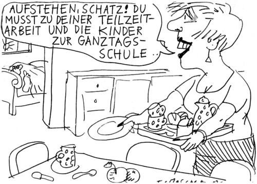 Cartoon: familie (medium) by Jan Tomaschoff tagged familie,aufgaben,erziehung,familie,aufgaben,erziehung,mann,frau,teilzeit,arbeit,job