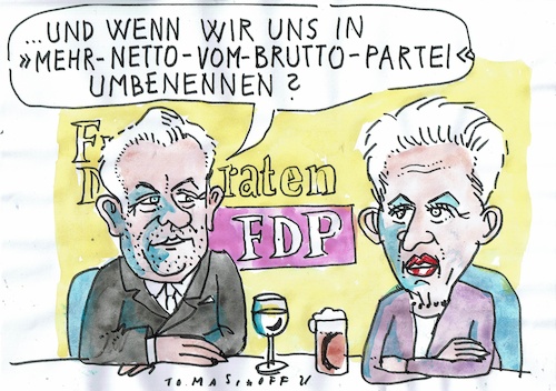 Cartoon: FDP (medium) by Jan Tomaschoff tagged fdp,kubicki,strack,zimmermann,netto,brutto,steuern,fdp,kubicki,strack,zimmermann,netto,brutto,steuern