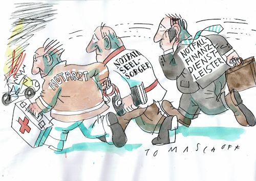 Cartoon: Finanzdienstleister (medium) by Jan Tomaschoff tagged geld,glück,katastrophen,geld,glück,katastrophen