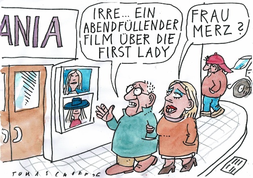 Cartoon: first lady (medium) by Jan Tomaschoff tagged trump,merz,politiker,frauen,trump,merz,politiker,frauen