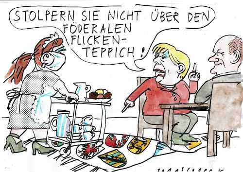 Cartoon: Flickenteppich (medium) by Jan Tomaschoff tagged föderalismus,corona,föderalismus,corona