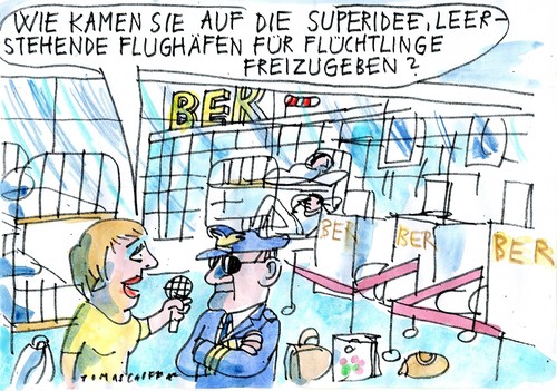 Cartoon: Flüchtlingsunterkunft (medium) by Jan Tomaschoff tagged flucht,flughafen,berlin,flucht,flughafen,berlin