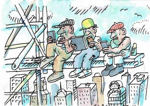 Cartoon: Frühstückspause mit Mobilgerät (medium) by Jan Tomaschoff tagged charles,ebbets,skyscraper,arbeiter,hochhaus,stahlträger,ipad,iphone,mobiltelefon,tablet,new,york,herald,tribune,wolkenkratzer,helm,mütze,thermosflasche,bau,baustelle,bauarbeitr,internet,telefon,charles,ebbets,skyscraper,arbeiter,hochhaus,stahlträger,ipad,iphone,mobiltelefon,tablet,new,york,herald,tribune,wolkenkratzer,helm,mütze,thermosflasche,bau,baustelle,bauarbeitr,internet,telefon