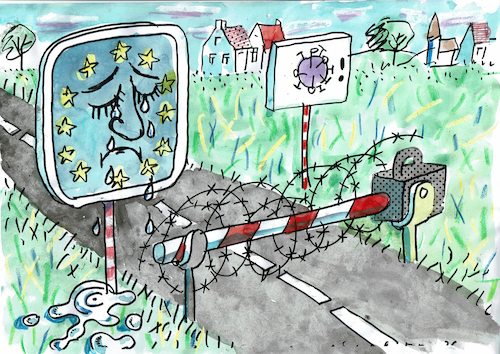 Cartoon: Grenze (medium) by Jan Tomaschoff tagged epidemie,corona,freizügigkeit,epidemie,corona,freizügigkeit