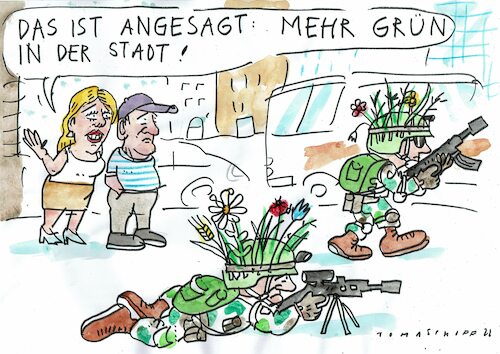 Cartoon: grün (medium) by Jan Tomaschoff tagged stadt,grün,militär,stadt,grün,militär