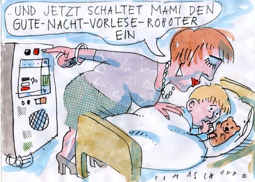 Cartoon: Gute Nacht (medium) by Jan Tomaschoff tagged kinder,berufe,arbeit,kinder,berufe,arbeit,familie,eltern,zeit,stress,liebe,fürsorge,kümmern,alleinerziehend,erziehung,vorlesen