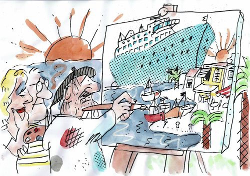 Cartoon: Hafenidylle (medium) by Jan Tomaschoff tagged tourismus,kreuzfahrten,tourismus,kreuzfahrten