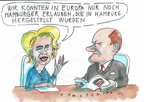 Cartoon: Hamburger (medium) by Jan Tomaschoff tagged subventionen,eu,usa,handel,subventionen,eu,usa,handel