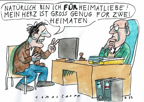 Cartoon: Heimat (medium) by Jan Tomaschoff tagged staatsangehörigkeit,migration,staatsangehörigkeit,migration