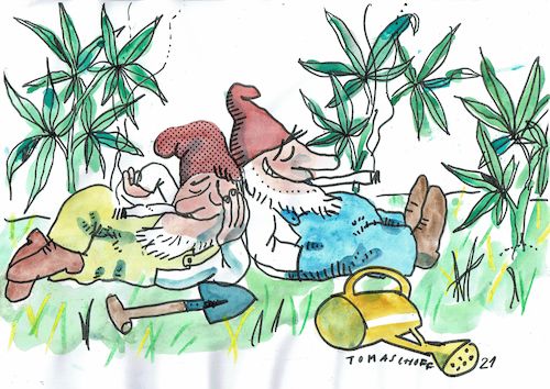 Cartoon: high (medium) by Jan Tomaschoff tagged cannabis,high,cannabis,high