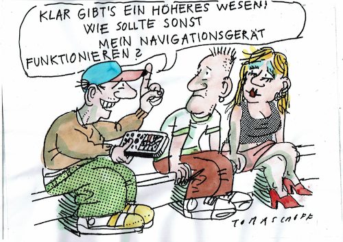 Cartoon: höheres Wesen (medium) by Jan Tomaschoff tagged glaube,gott,technik,sateliten,glaube,gott,technik,sateliten