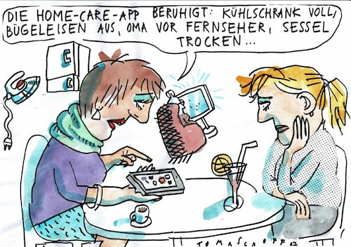 Cartoon: Home care (medium) by Jan Tomaschoff tagged smart,phone,home,pflege,alter,smart,phone,home,pflege,alter