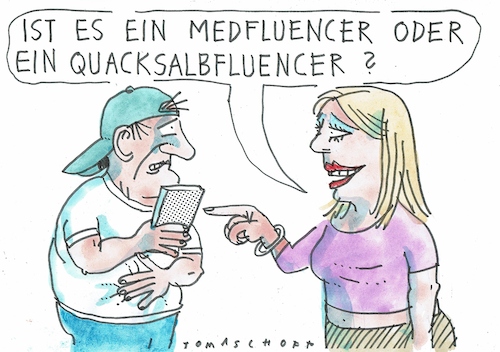 Cartoon: Influencer (medium) by Jan Tomaschoff tagged internet,gesundheit,medfluencer,internet,gesundheit,medfluencer
