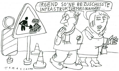 Cartoon: Infrastrukturmaßnahme (medium) by Jan Tomaschoff tagged finanzkrise,banken,rettungspaket,milliardenkredit,krise,konjunkturprognose,prognose,wachstum,steuerzahler,geldanleger,aktien,anlagen