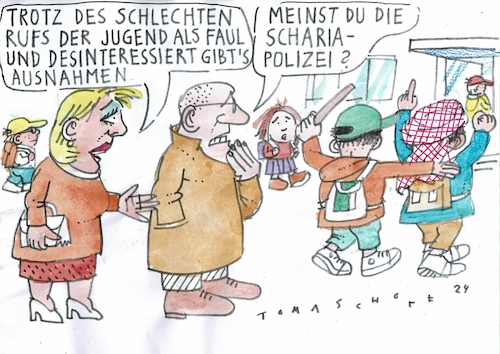 Cartoon: Jugend (medium) by Jan Tomaschoff tagged schüler,jugend,politik,islamismus,scharia,fanatiker,schüler,jugend,politik,islamismus,scharia,fanatiker