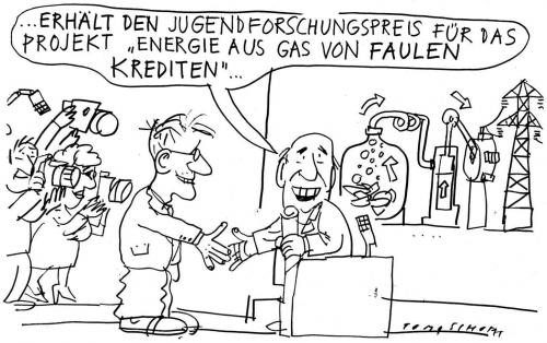 Cartoon: Jugend forscht (medium) by Jan Tomaschoff tagged faule,kredite,bankenkrise,wirtschaftskrise,biogas