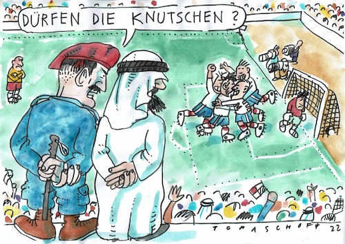 Cartoon: Katar (medium) by Jan Tomaschoff tagged fussball,wm,katar,boykott,fussball,wm,katar,boykott