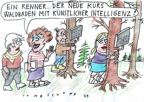 Cartoon: KI (medium) by Jan Tomaschoff tagged natur,technik,waldbaden,ki,natur,technik,waldbaden,ki