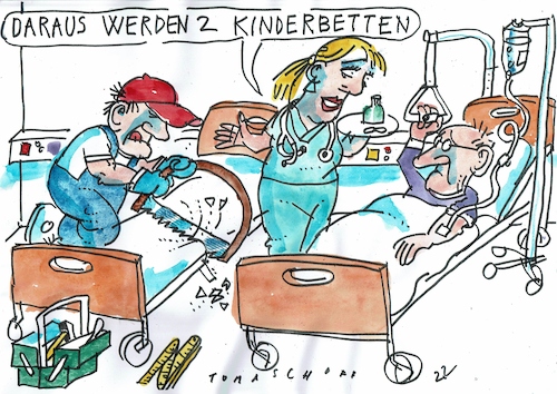 Cartoon: Kinderbetten (medium) by Jan Tomaschoff tagged krankenhaus,kinderklinik,bettenmangel,krankenhaus,kinderklinik,bettenmangel