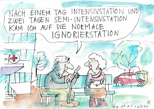 Cartoon: Klinik (medium) by Jan Tomaschoff tagged krankenhaus,zuwendung,personalmangel,krankenhaus,zuwendung,personalmangel