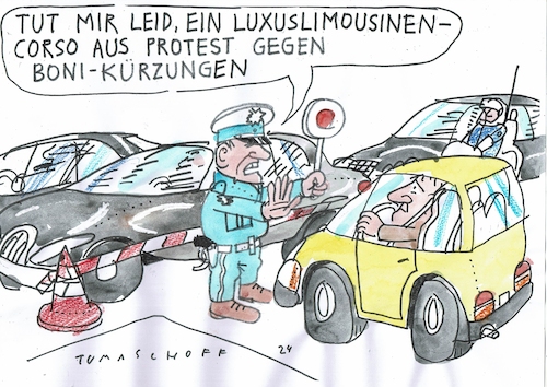 Cartoon: Korso (medium) by Jan Tomaschoff tagged geld,egoismus,reichtum,geld,egoismus,reichtum