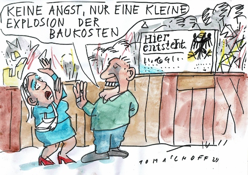 Cartoon: Kosten (medium) by Jan Tomaschoff tagged bau,kosten,planung,steuergeld,bau,kosten,planung,steuergeld