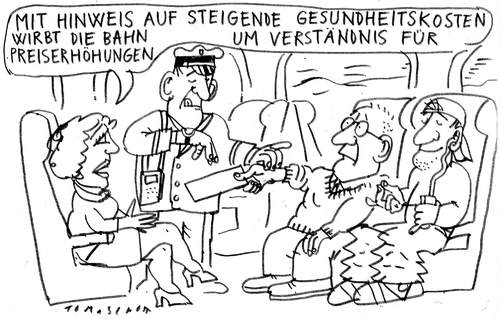Cartoon: Kosten (medium) by Jan Tomaschoff tagged gesundheitsreform,patienten,krankenkassen,deutsche,bahn
