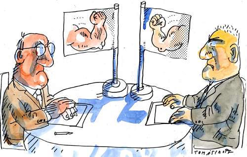 Cartoon: Kräftemessen (medium) by Jan Tomaschoff tagged streitgespräch
