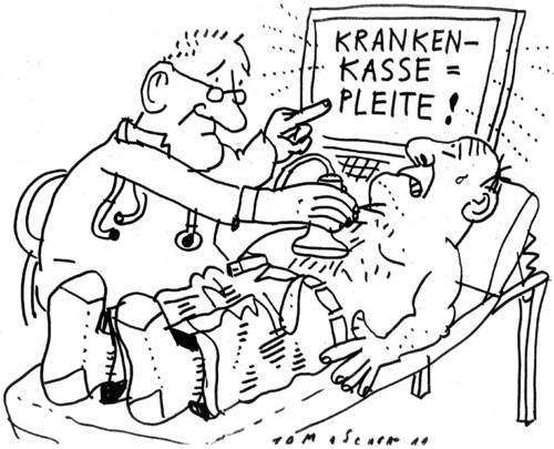 Cartoon: Krankenkasse Pleite (medium) by Jan Tomaschoff tagged krankenkasse,kassenpatient,gesundheit,pleite,schulden,arzt,patient,krankenkasse,kassenpatient,gesundheit,pleite,schulden,arzt,patient