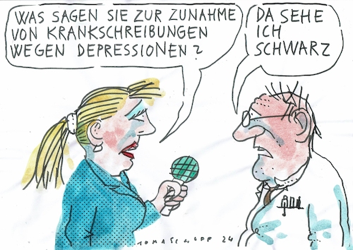 Cartoon: Krankmeldung (medium) by Jan Tomaschoff tagged arbeitsunfähigkeit,psyche,depression,arbeitsunfähigkeit,psyche,depression