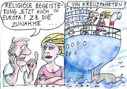 Cartoon: Kreuzfahrer (medium) by Jan Tomaschoff tagged tourismus,kreuzfahrten,religion,tourismus,kreuzfahrten,religion
