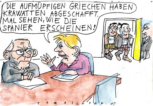 Cartoon: Krisenmoder (medium) by Jan Tomaschoff tagged spanien,griechenland,eurokrise,finanzkrise,finanzkrise,eurokrise,griechenland,spanien