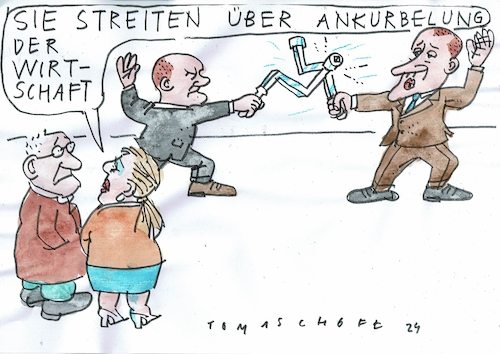 Cartoon: Kurbeln (medium) by Jan Tomaschoff tagged wirtschaft,flaute,wachstum,scholz,merz,wirtschaft,flaute,wachstum,scholz,merz