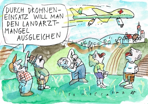 Cartoon: Landärzte (medium) by Jan Tomaschoff tagged gesundheiut,ärztemangel,landärzte,gesundheiut,ärztemangel,landärzte