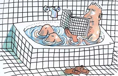 Cartoon: lesen (medium) by Jan Tomaschoff tagged lesen,bad,baden,kachel,lesen,bad,baden,kachel,buch,bücher,literatur,freizeit,entspannung,abschalten,muster,buchmesse