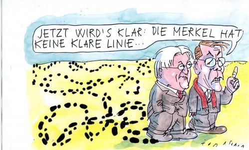 Cartoon: Linie (medium) by Jan Tomaschoff tagged merkel,steinmeier,müntefering,spd,cdu,koalition,wahlen