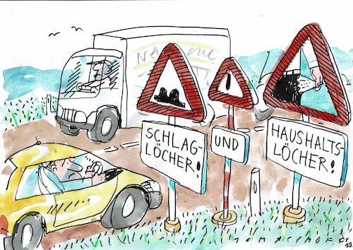 Cartoon: Löcher (medium) by Jan Tomaschoff tagged strassen,infrastruktur,geld,strassen,infrastruktur,geld