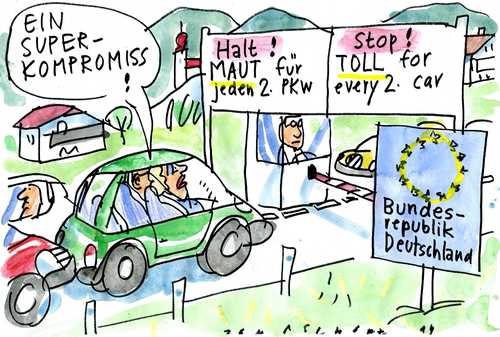 Cartoon: Mautkompromiss (medium) by Jan Tomaschoff tagged maut,eu,maut,eu